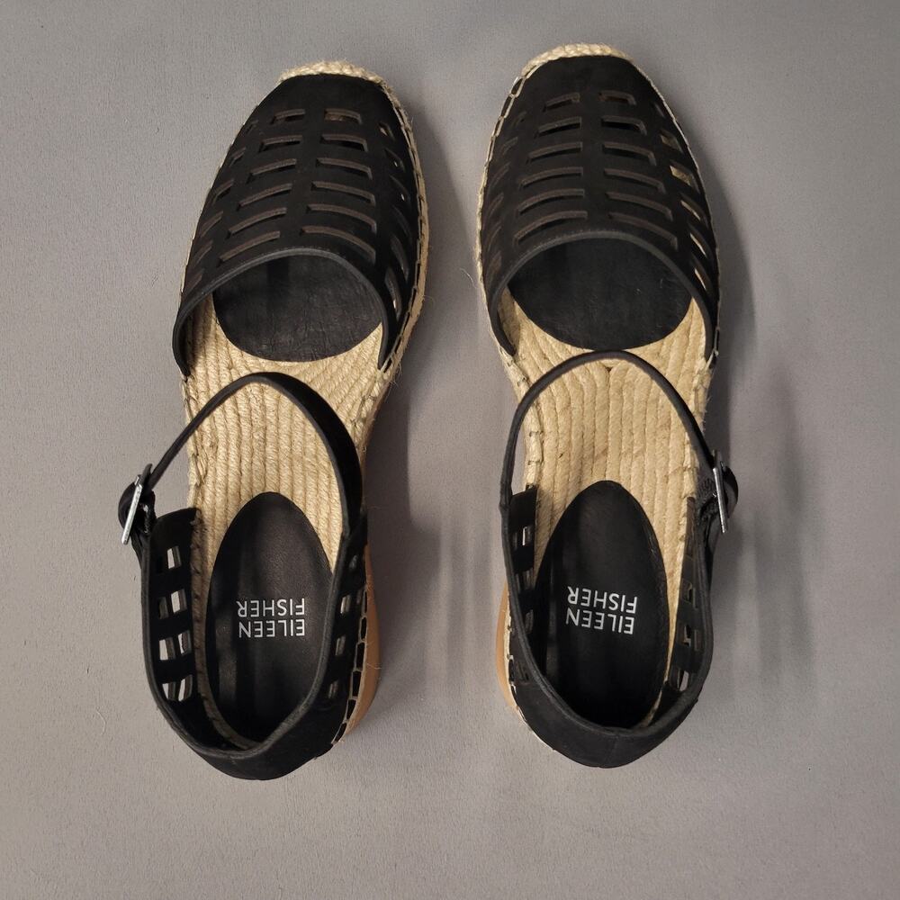 Eileen Fisher Shoes Womens 7 Black Tumbled Nubuck Bijou Espadrille Sandals NEW - Picture 7 of 12